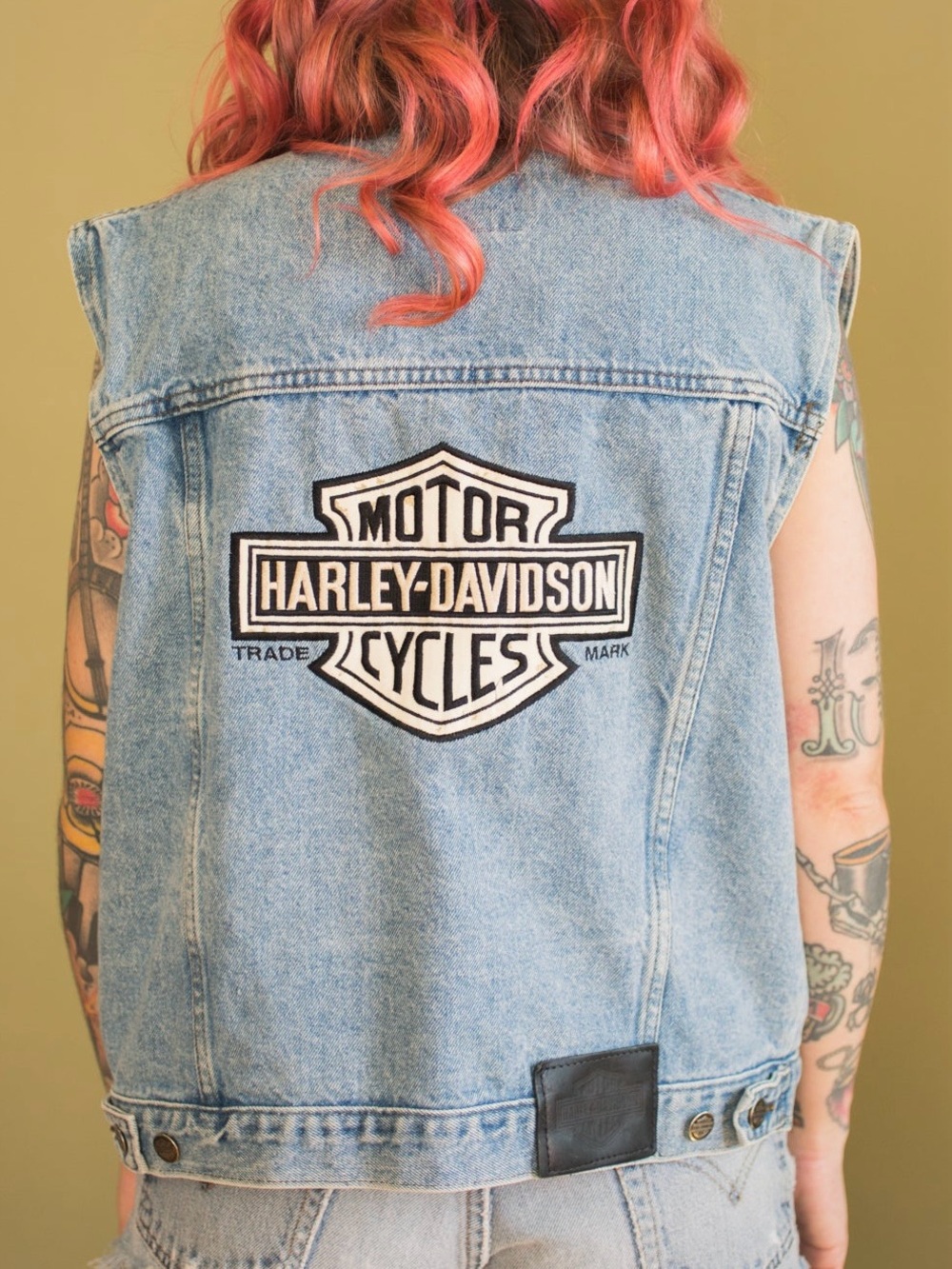 Vintage Harley Davidson 90s Light Blue Denim Vest Jacket S Unisex - Picture 10 of 11